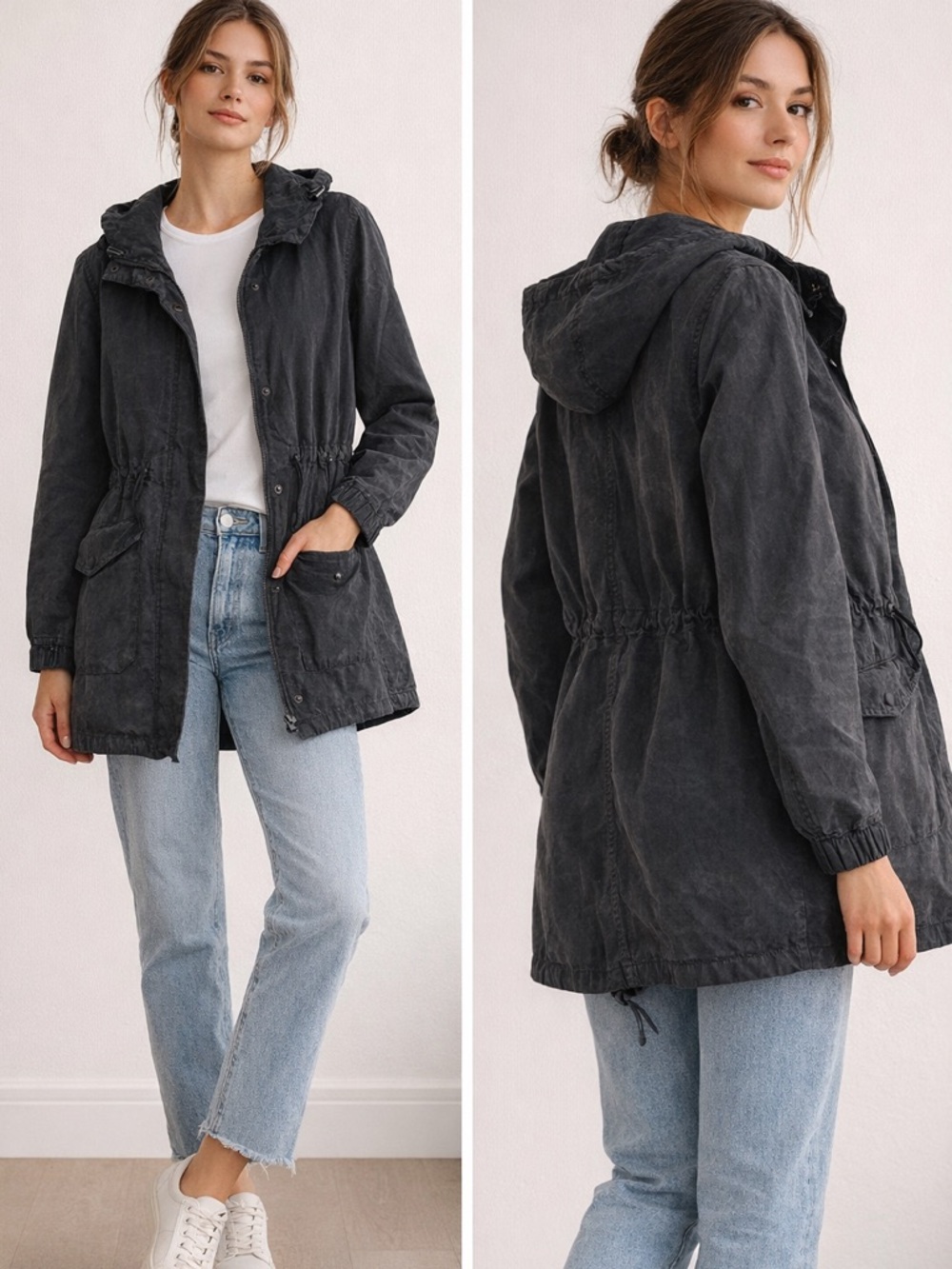 Aritzia Community Hooded Utility Anorak Jacket Charcoal Washed Small